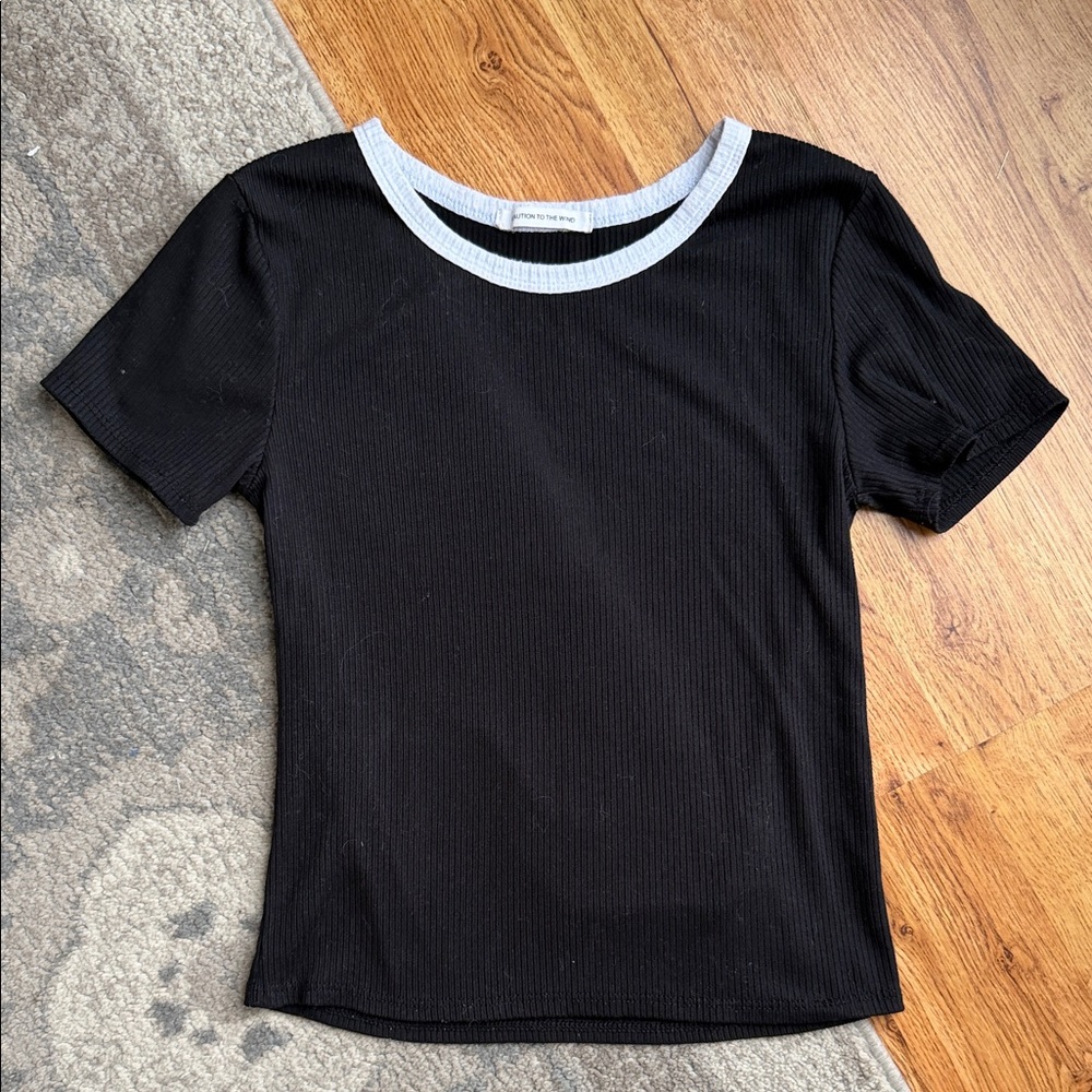 Caution To The Wind Black and White Ribbed Tee